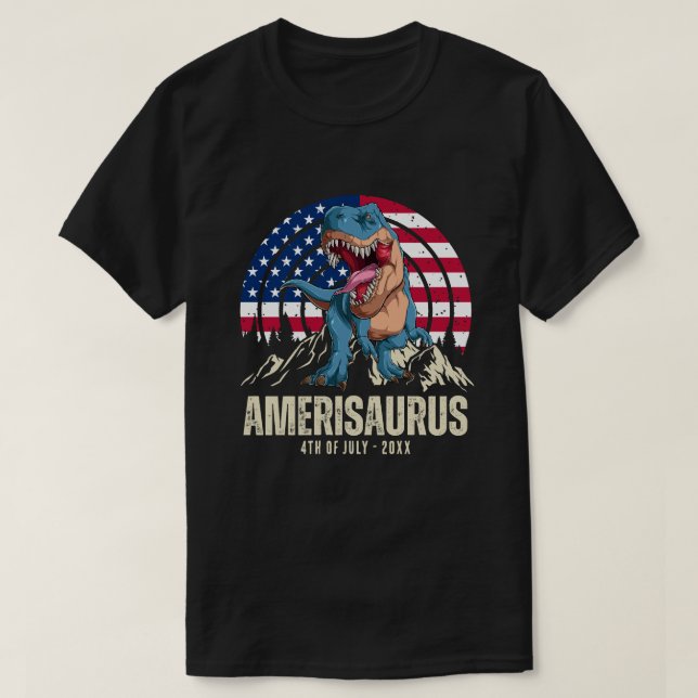 Amerisaurus 4th Of July American Flag Patriotic T-Shirt (Design Front)