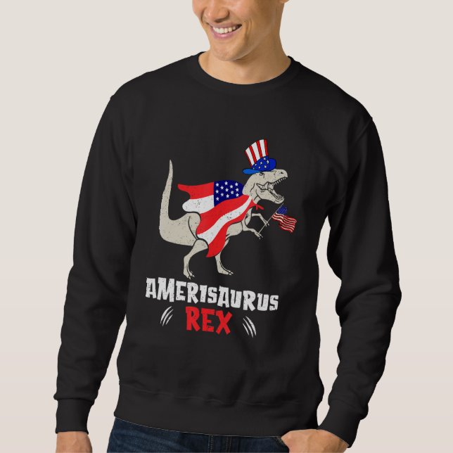 Amerisaurus Rex American Flag 4th of July T Rex Di Sweatshirt (Front)