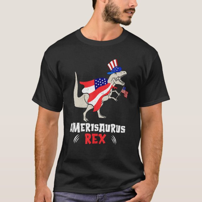 Amerisaurus Rex American Flag 4th of July T Rex Di T-Shirt (Front)
