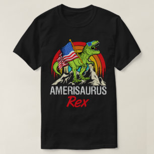 Amerisaurus Rex Dinosaur American Flag July 4th T-Shirt