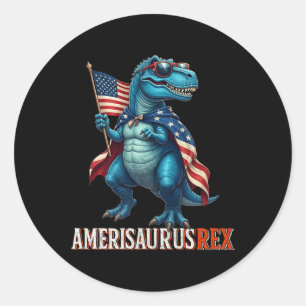 Amerisaurus T Rex Dinosaur 4th Of July American Fl Classic Round Sticker