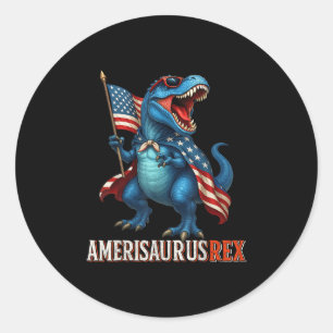 Amerisaurus T Rex Dinosaur 4th Of July American Fl Classic Round Sticker