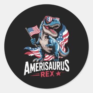 Amerisaurus T Rex Dinosaur 4th Of July US American Classic Round Sticker