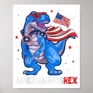 Amerisaurus T Rex USA Flag Kids Funny 4th Of July  Poster