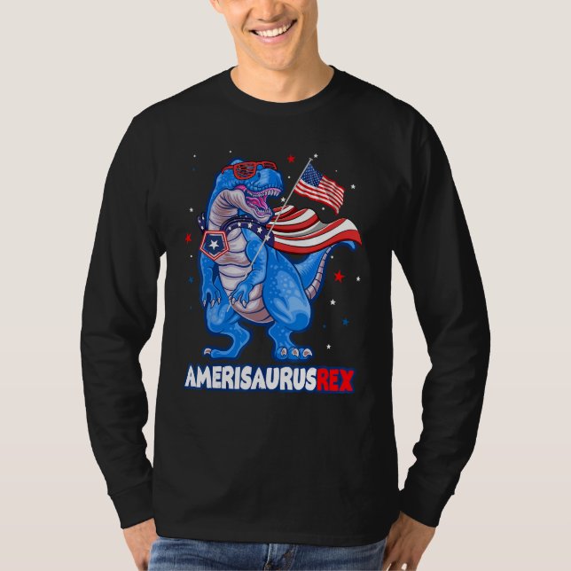 Amerisaurus T-rex USA Flag Kids Funny 4th Of July  T-Shirt (Front)