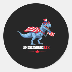 Amerisaurusrex 4th Of July American Flag T-rex Din Classic Round Sticker