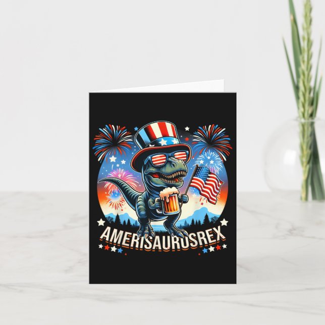 Amerisaurusrex American Flag Cute Dinosaur T-rex K Card (Front)