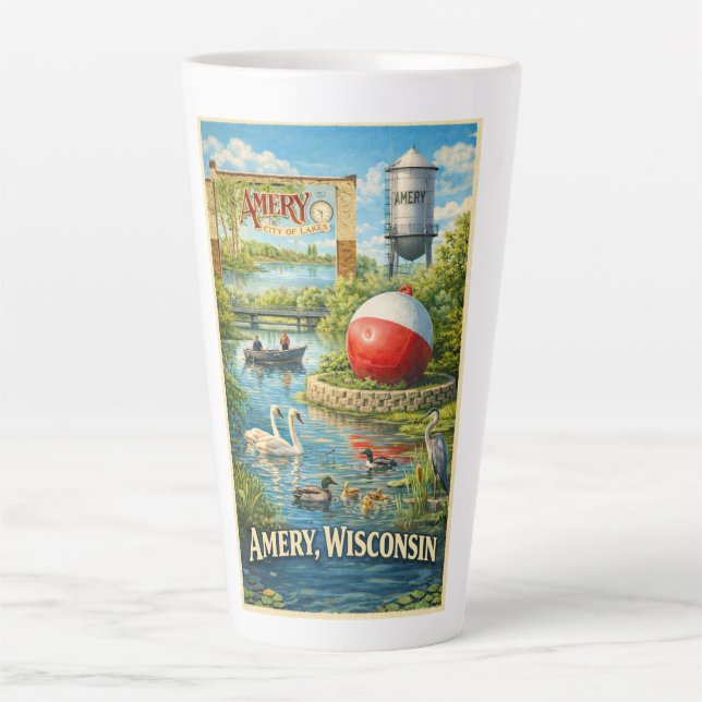 Amery, Wisconsin City of Lakes Latte Mug (Front)
