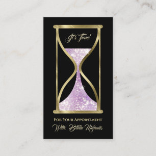 Amethist Purple Glitter Hourglass Hair and Makeup Appointment Card