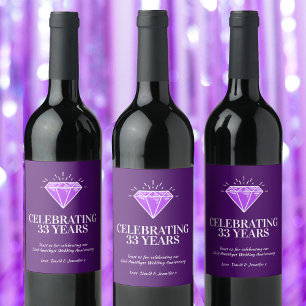 Amethyst 33rd wedding anniversary purple favour wi wine label