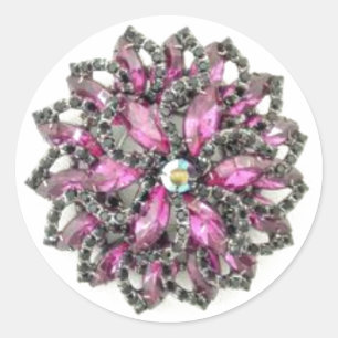 Amethyst and Black Diamonds Brooch Classic Round Sticker