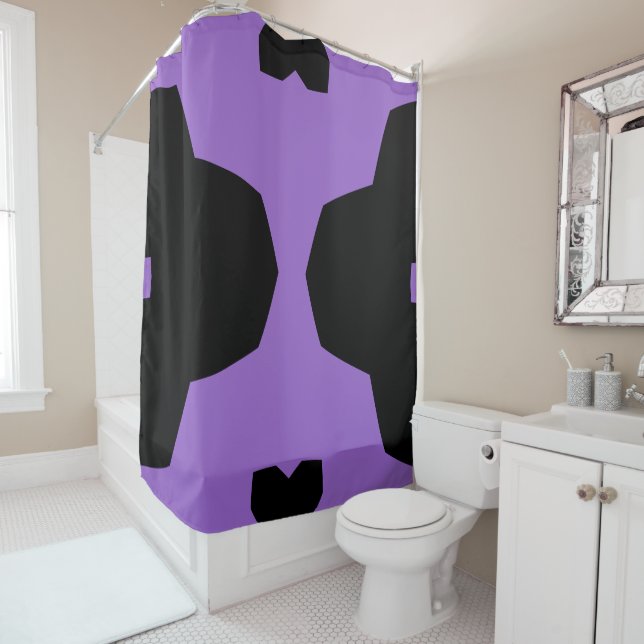 Amethyst and Black Geometric Shower Curtain (In Situ)