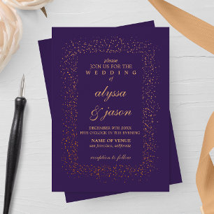 Amethyst and Bronze Confetti Bursts Wedding  Invitation