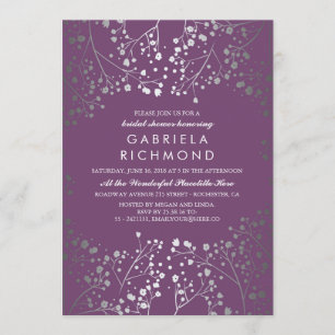 Amethyst and Silver Baby's Breath Bridal Shower Invitation