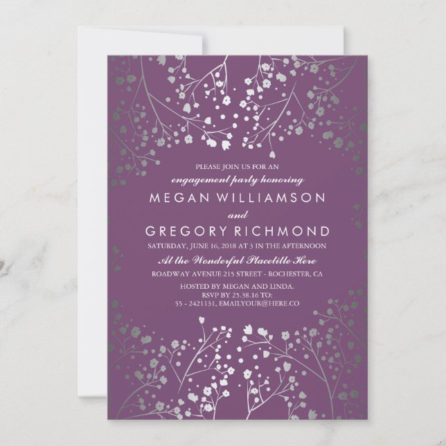 Amethyst and Silver Baby's Breath Engagement Party Invitation (Front)