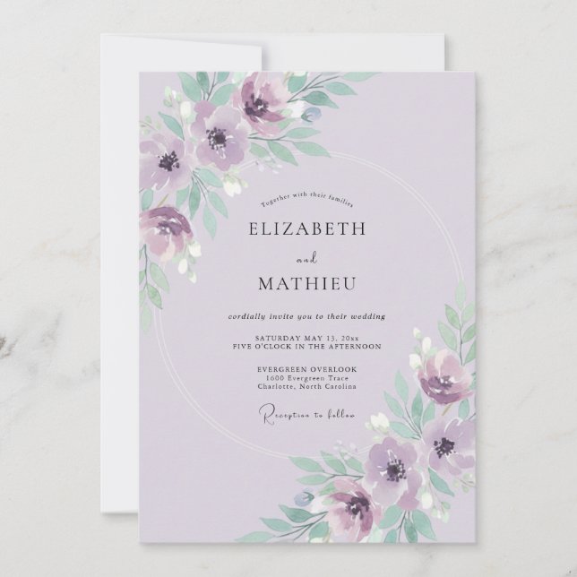 Amethyst Anemone Petal Wedding Invitation (Front)
