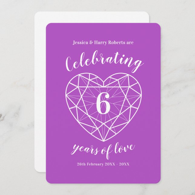 Amethyst Anniversary 6 years of love party invites (Front/Back)