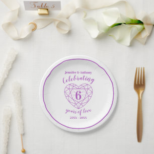 Amethyst anniversary 6 years white personalised paper plate