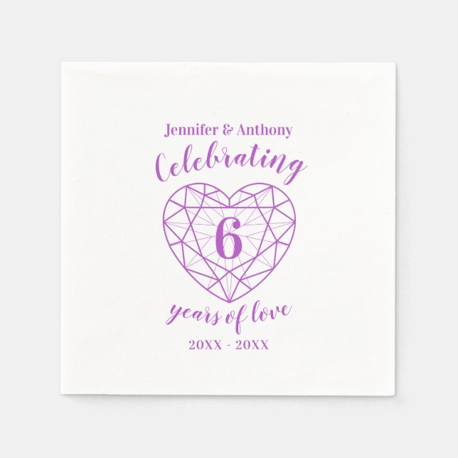 Amethyst anniversary 6 years white purple custom napkin (Front)