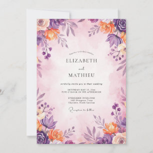 Amethyst Apricot Leaf Wedding Invitation