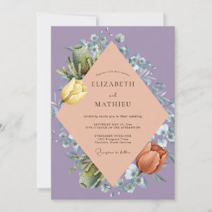 Amethyst Apricot Tulip Eucalyptus Wedding Invitation
