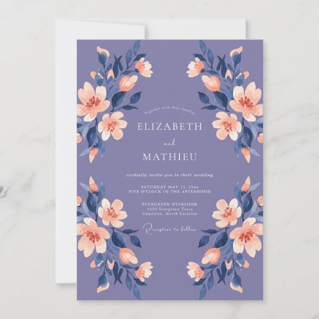 Amethyst Apricot Wildflower Wedding Invitation (Front)