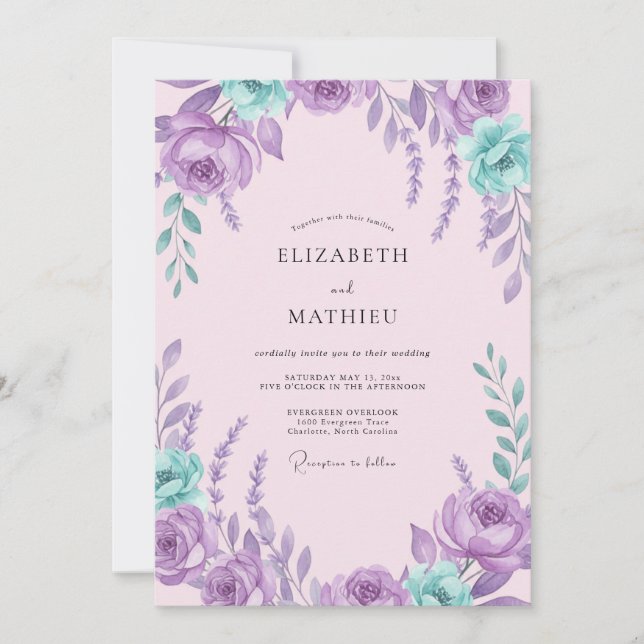 Amethyst Aqua Petal Wedding Invitation (Front)
