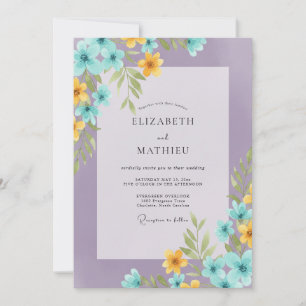 Amethyst Aqua Wildflower Wedding Invitation