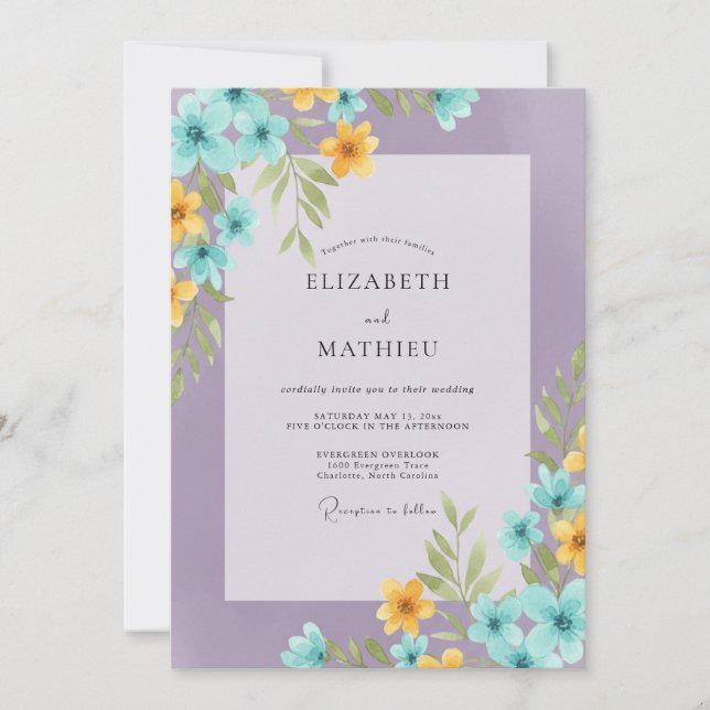 Amethyst Aqua Wildflower Wedding Invitation (Front)
