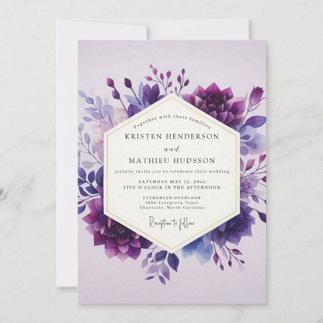 Amethyst Aquarelle Bloom Wedding Invitation (Front)