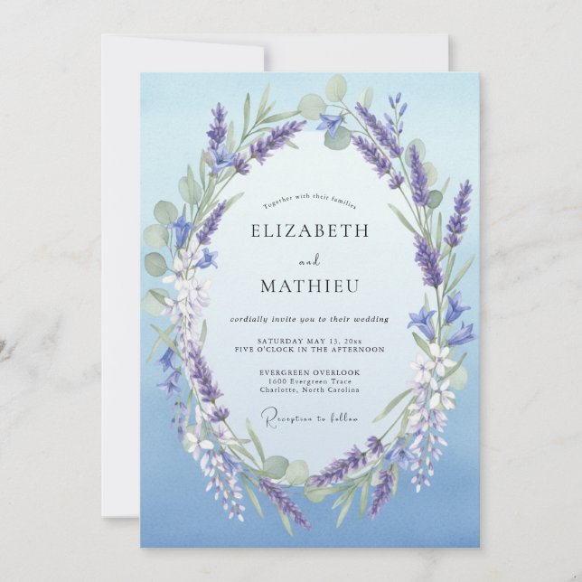 Amethyst Azure Wreath Wedding Invitation (Front)