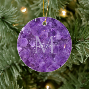 Amethyst Birthstone Monogram Personalised Name Ceramic Tree Decoration