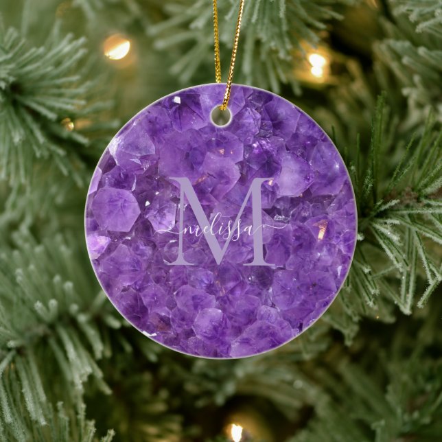 Amethyst Birthstone Monogram Personalised Name Ceramic Tree Decoration (Tree)