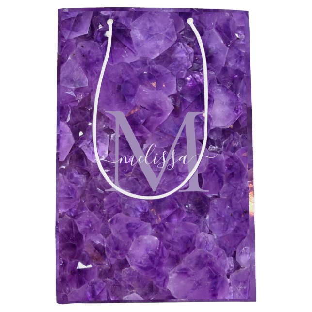 Amethyst Birthstone Monogram Personalized Name Medium Gift Bag (Front)