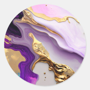 Amethyst & Blush Marble with Liquid Gold Classic Round Sticker