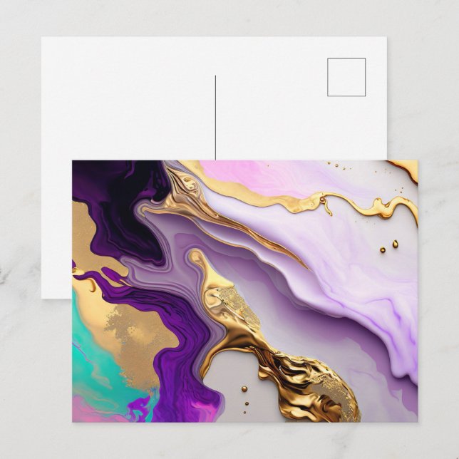 Amethyst & Blush Marble with Liquid Gold Postcard (Front/Back)