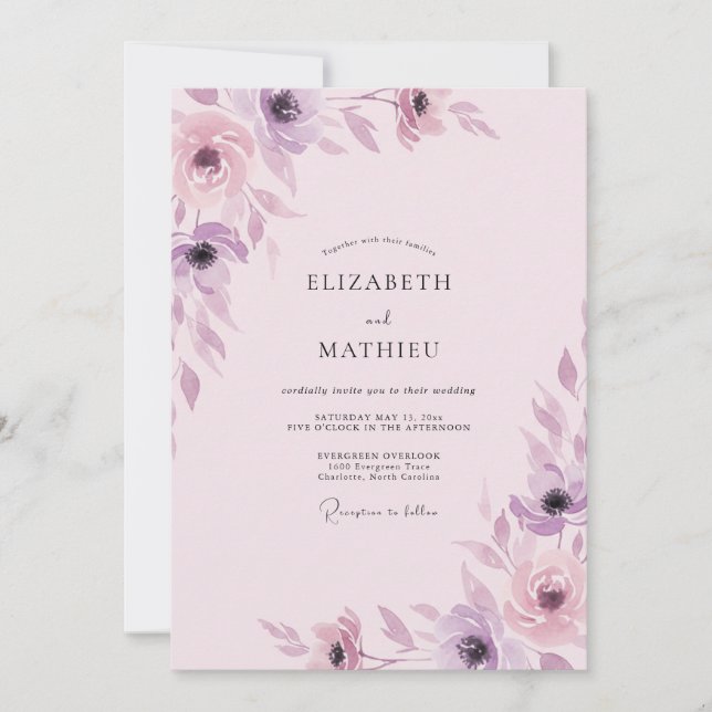Amethyst Blush Painted Wedding Invitation (Front)