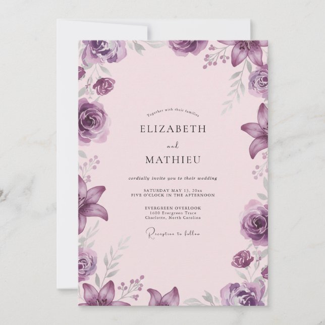 Amethyst Blush Peony Wedding Invitation (Front)