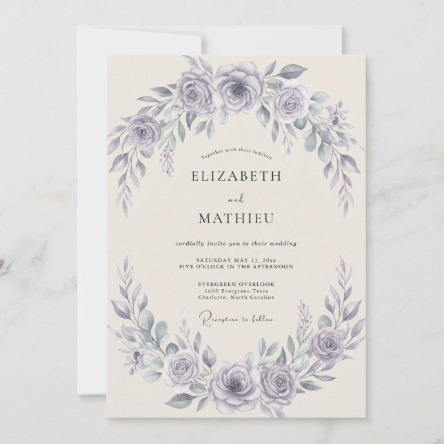Amethyst Botanical Wreath Wedding Invitation (Front)