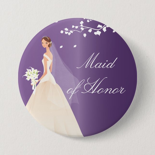 Amethyst Bride Maid of Honour Bridal Party  Button (Front)