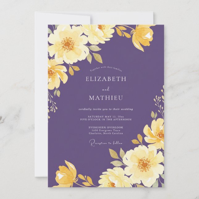 Amethyst Butter Watercolor Wedding Invitation (Front)