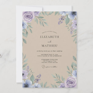 Amethyst Champagne Foliage Grey Eucalyptus Wedding Invitation