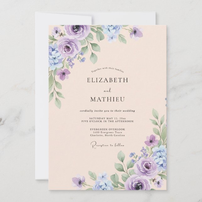 Amethyst Champagne Peony Wedding Invitation (Front)