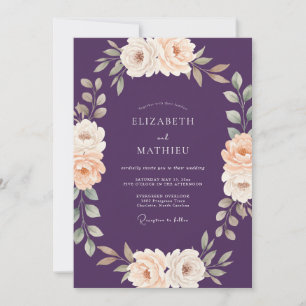 Amethyst Champagne Ranunculus Eucalyptus Wedding Invitation