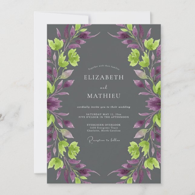 Amethyst Chartreuse Vine Wedding Invitation (Front)