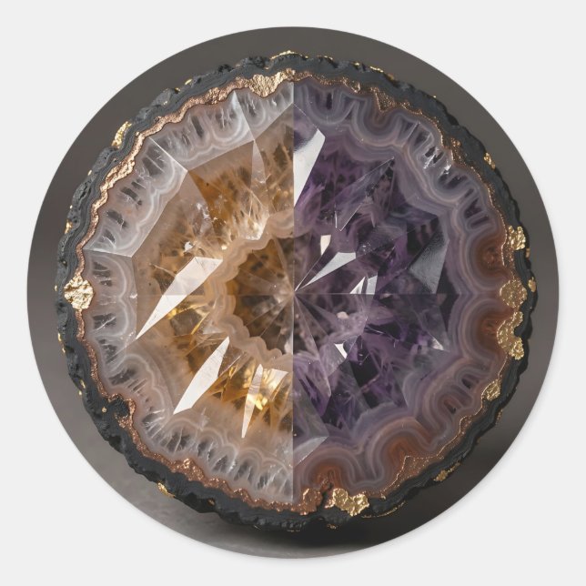 Amethyst Citrine Split Geode Crystal Luxury Classic Round Sticker (Front)