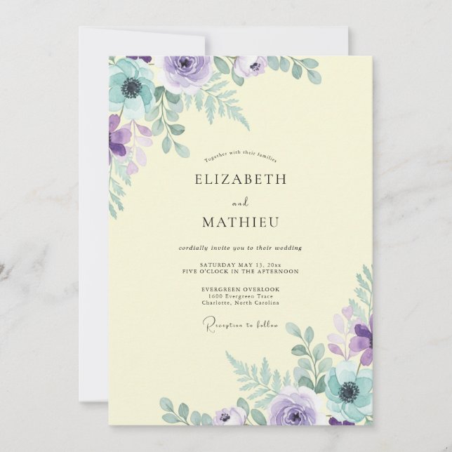 Amethyst Citron Leafy Wedding Invitation (Front)