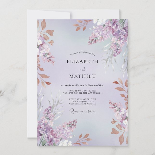 Amethyst Copper Foliage Sage Wedding Invitation (Front)