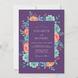 Amethyst Coral Ranunculus Eucalyptus Wedding Invitation