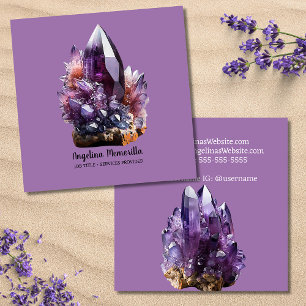 Amethyst Crystal Cluster Square Business Card